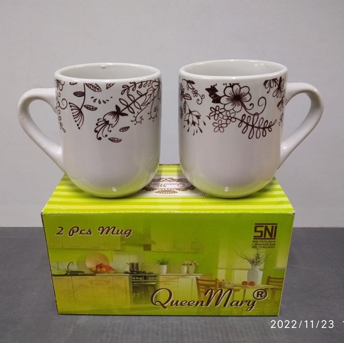 Mug Capsul Putih Florist Coklat 2pc